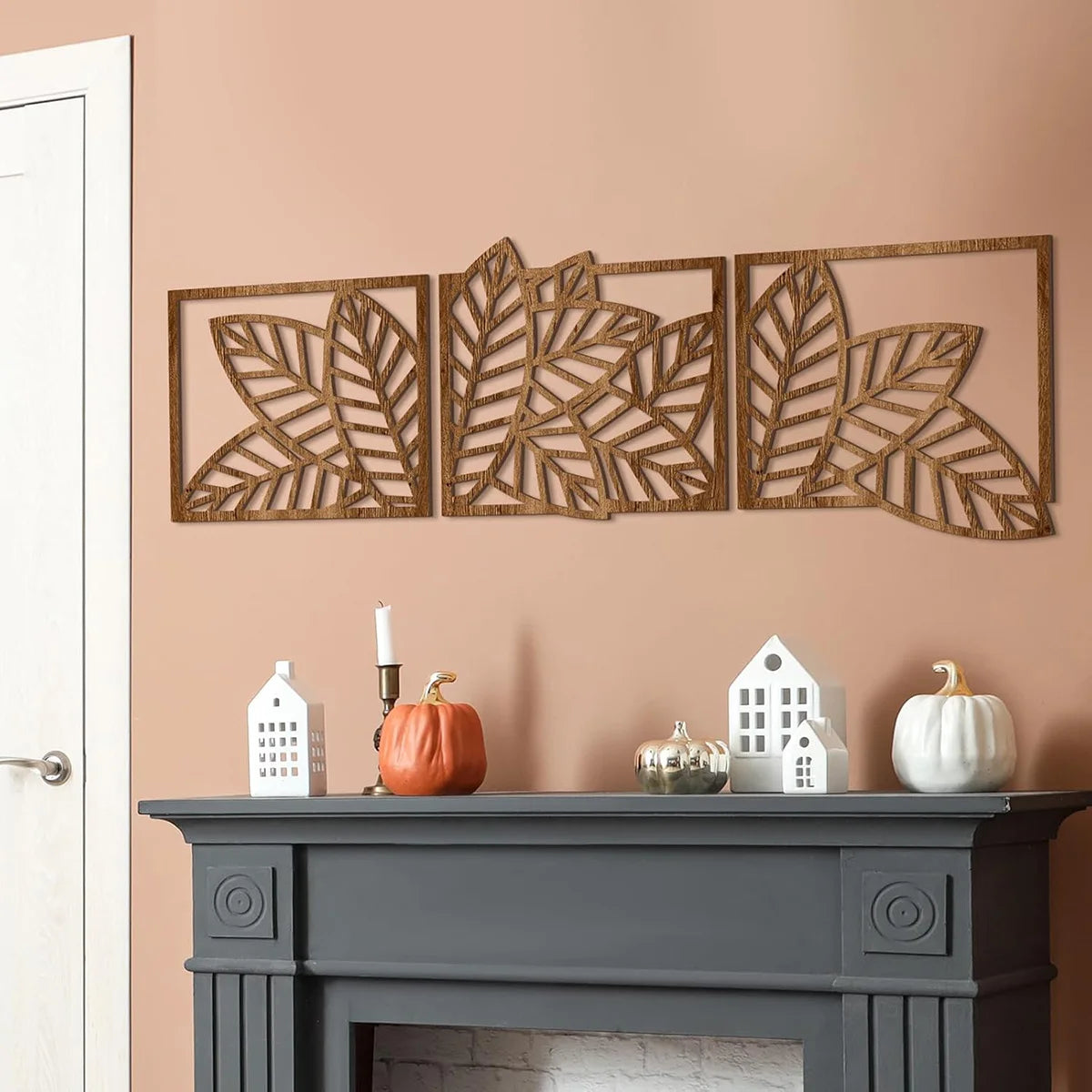 Hemasa 3pcs Wooden wall decoration/ Bohemian style abstract tropical palm leaf wall decoration for Home