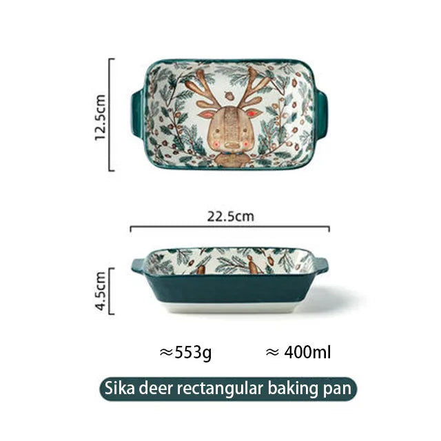 Hemasa Ceramic Bakeware With Handle Forest Animals Baking Pan  Underglaze  Kitchen Tableware Salad Bowl Au Gratin Dishes