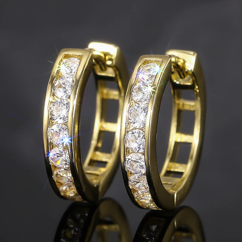 Tejesa Huitan Fashion Lady Hoop Earrings Gold Color/Silver Color Inlaid Shiny Cubic Zirconia Delicate Party Wedding Accessories Jewelry