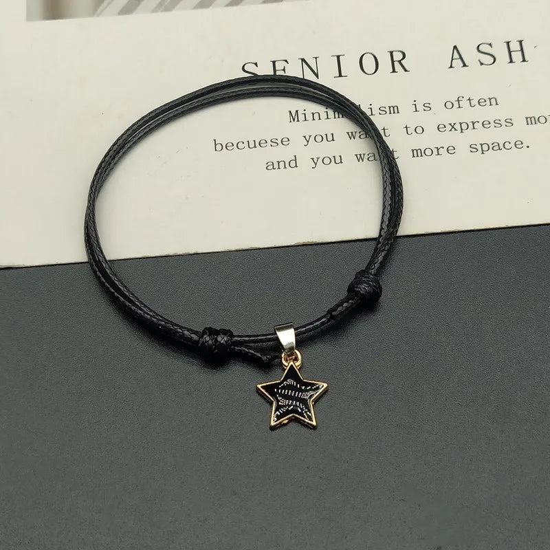 2pcs Flat Lucky Black String Bangle White Black Enamel Star Lucky Bracelet Women Adjustable Bracelets Femme New Fashion Jewelry