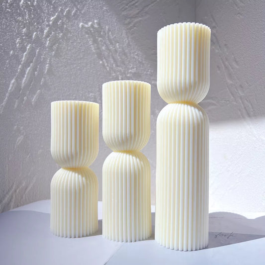 Cylindrical Tall Pillar Candle Mould/ Ribbed Aesthetic Twist Silicone Mould