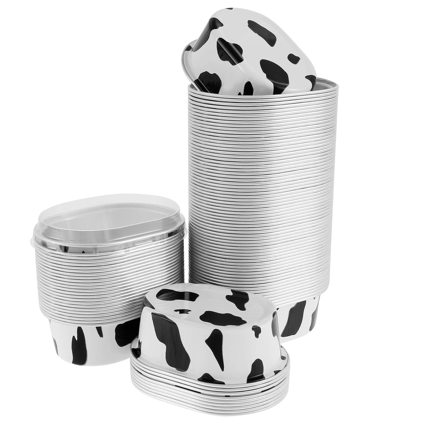 Tejesa 100/50Pcs Aluminum Foil Cake Pans 68ml Heat-Resistant Foil Baking Cups with Clear Lids Mini Oval Cake Pan Reusable Bread Mold