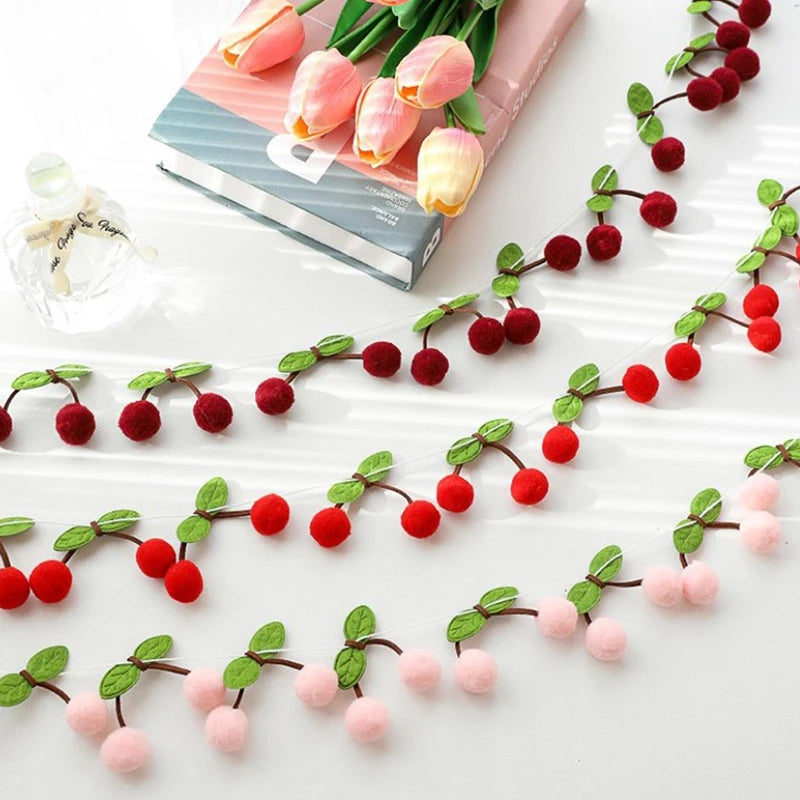 Hemasa Cherry Felt Ball Handmade Garland String Wall Hanging Ornaments Hair Ball Pendant Kids Room Shower Party