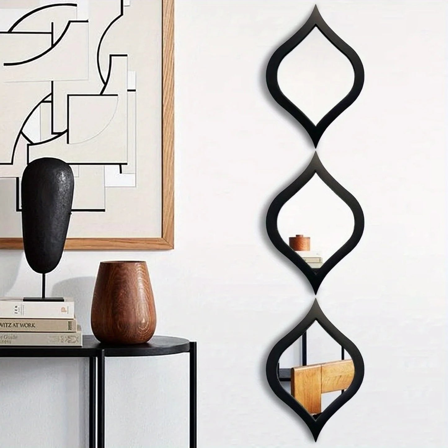 Hemasa 3pcs Modern Tear Drop Mirror Wall Decor, Bedroom Living Room Decor Boho Moon Wall Decor Home Bedroom Decor Living Room Decor
