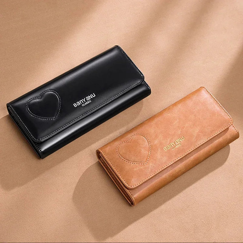 Hemasa Leather Long Women Wallets Clutch Zipper Coin Pocket Female Cute Heart Wallet Card Holder Phone Bag New Women Purse