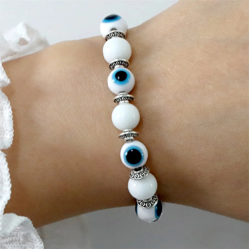 Tejesa Turkey Evil Eye Bracelet Lucky 8mm Colorful Beaded Bracelets For Women Men Blue Eye Aesthetic Handmade Bangle Friendship Jewelry