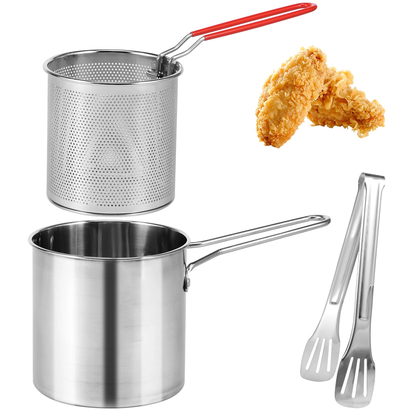 Tejesa Deep Frying Pot Stainless Steel Deep Fryer with Strainer Basket for Kitchen Dining Room Camping Picnic Fried Chicken Food Pan