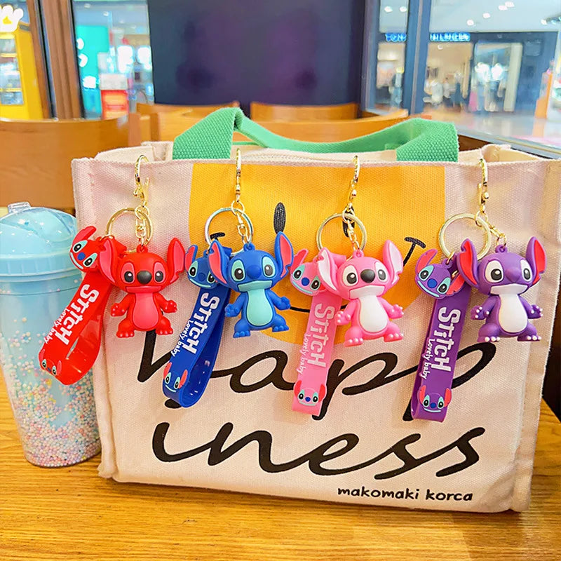 2024 New Purple Stitch Keychain Disney Stitch Figure Doll Keyring Bag Pendent Car Ornaments Key Accessories Kids Toy Xmas Gifts