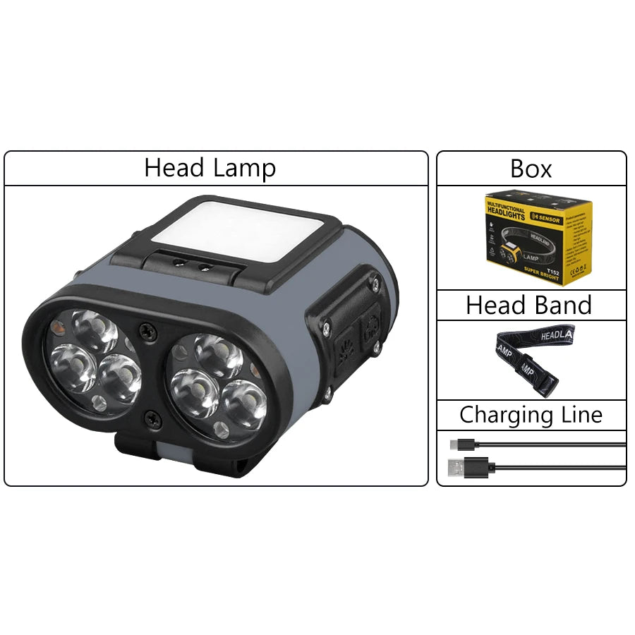 Hemasa LED Smart Sensor Headlamp Cap Clip Light USB Rechargeable Flashlight  With Power Display Riding Fishing Camping Outdoor Torch