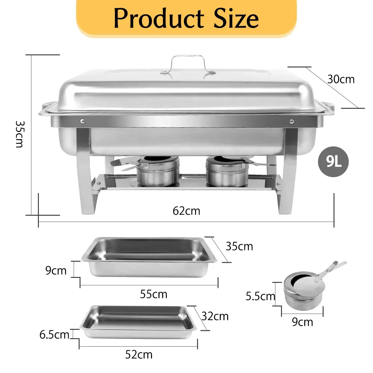 Chafing Dishes for Buffet 9L Roll Edge Designed Chafing Dish Buffet Set Food with Heat Insulating Lid-Twin Burners,Carry Handles