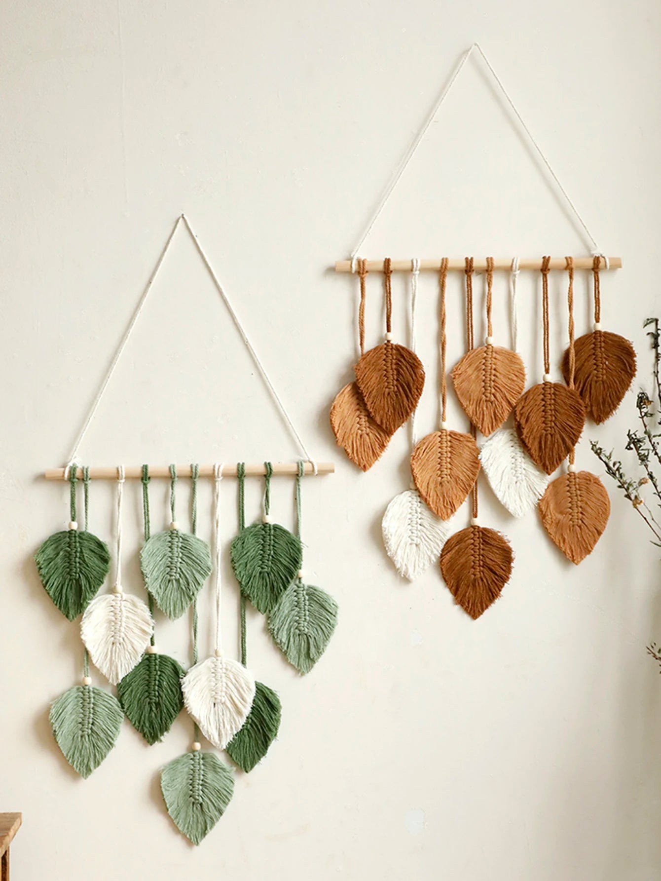 Hemasa Leaf Macrame Tapestry Brown Green Wall Tapestry Boho Home Decoration Macrame Wall Hanging Home Living Room Decors Aesthetic Gift