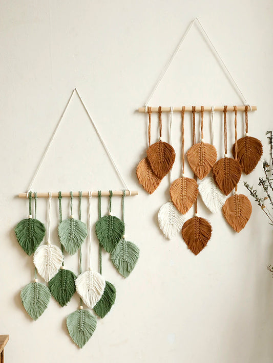 Hemasa Leaf Macrame Tapestry Brown Green Wall Tapestry Boho Home Decoration Macrame Wall Hanging Home Living Room Decors Aesthetic Gift