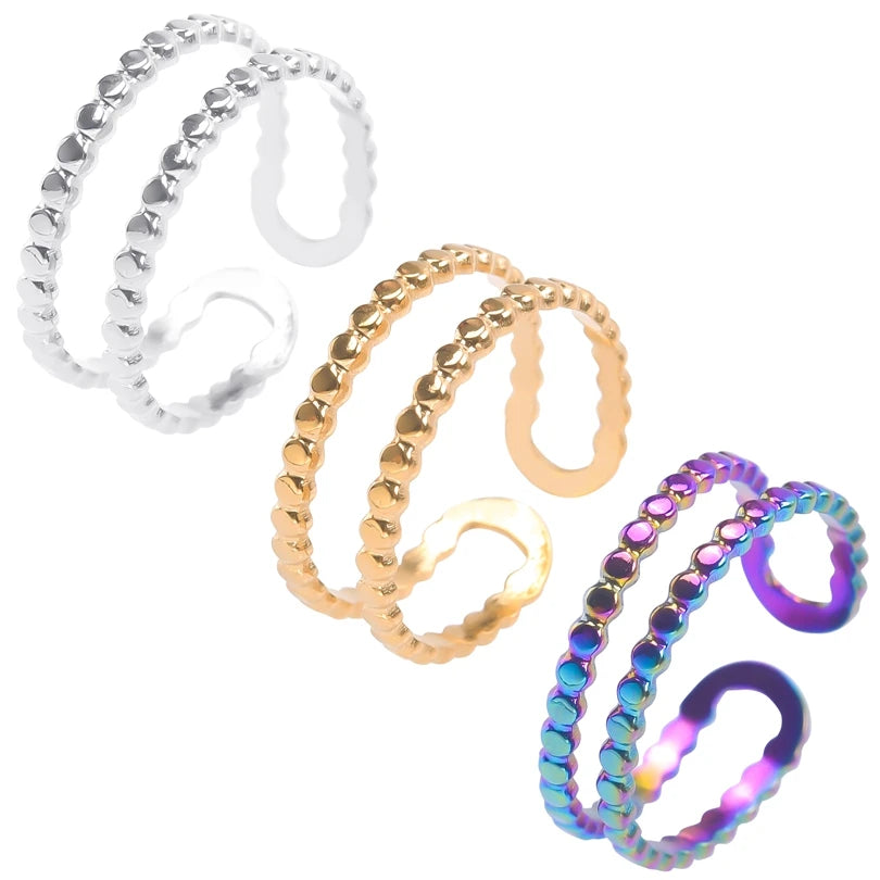 Hemasa 3pcs  Round Double Dot Chain Finger Ring Women