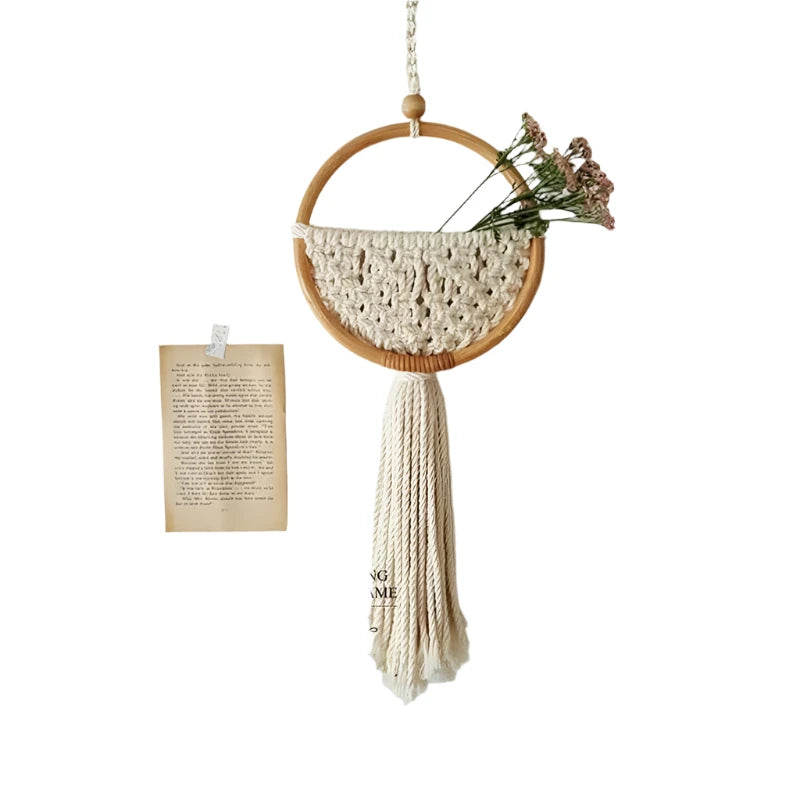 Hemasa Macrame Wall Hanging Nordic Ins Door Wall Decoration Home Background Round Wall Tapestry Woven Flower Pot  Dorm Room Decor