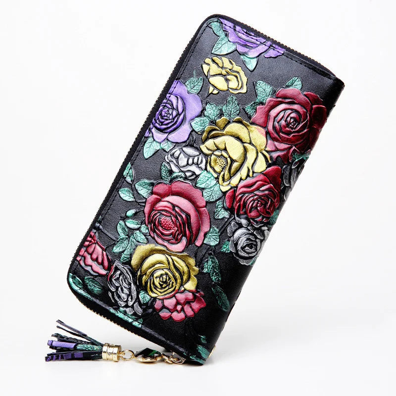 Hemasa Leather Women Wallet Large Capacity Ladies Card Holder Purse Floral Leather Wallets Long Female Coin Purse