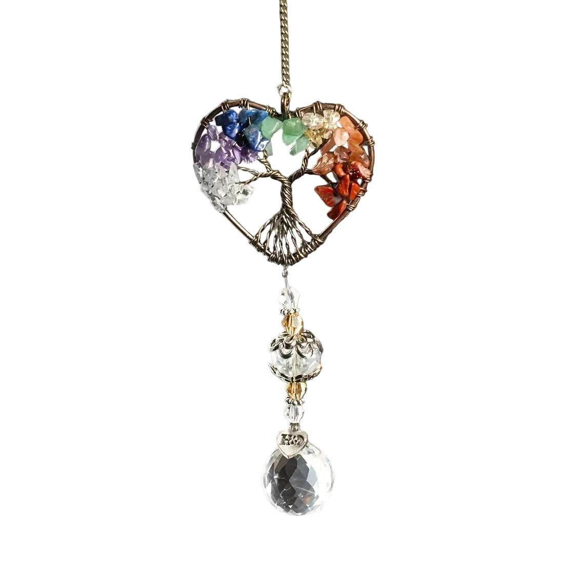 Tejesa  Rainbow Crystal Sun Catcher/Tree Of Life Suncatchers Heart Shaped Hanging Ornament Chakra Stones Window Crystal Ball Prism