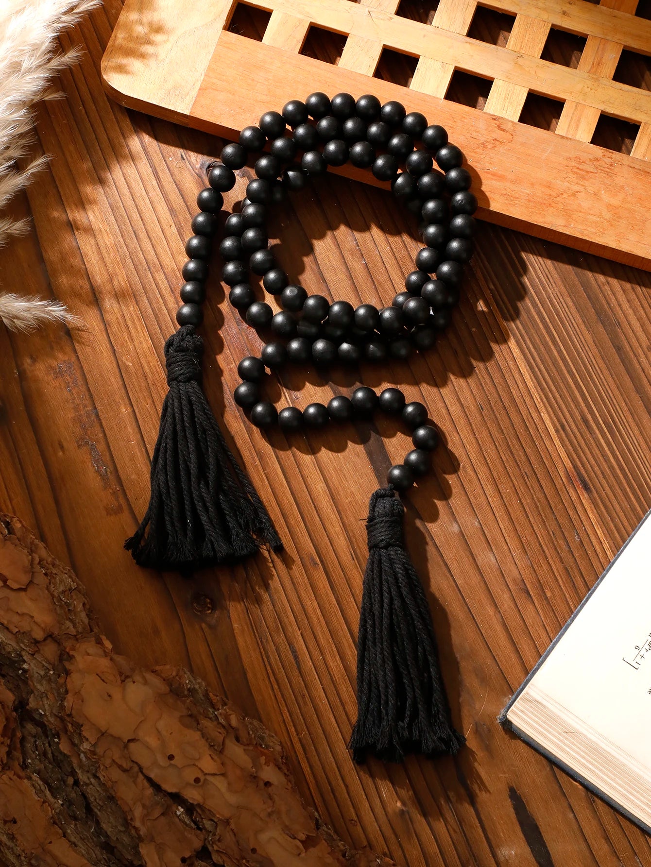 Black Wooden Beads Macrame Rope Wall Hanging Decoration Rustic Room Decor Boho Home Decoration Room Decors Aesthetic Gift