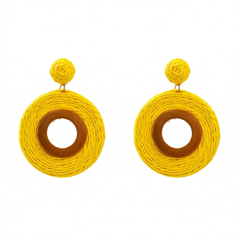 Hemasa Long Drop Raffia Wood Dangle Post Earrings For Women/ Multi Color Trendy New Style Fashion Jewelry