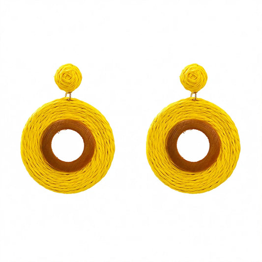 Hemasa Long Drop Raffia Wood Dangle Post Earrings For Women/ Multi Color Trendy New Style Fashion Jewelry