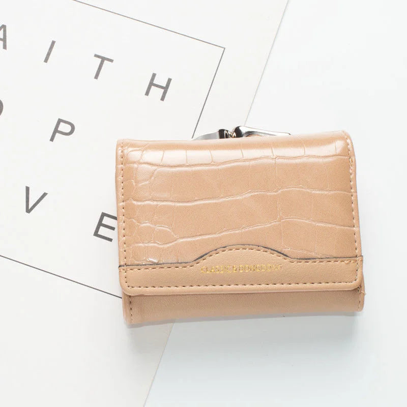 Wallet Women PU Leather Female Short Vintage Tri-fold Student Wallet Simple Multi-card Crocodile Pattern Coin Money Bag Purse
