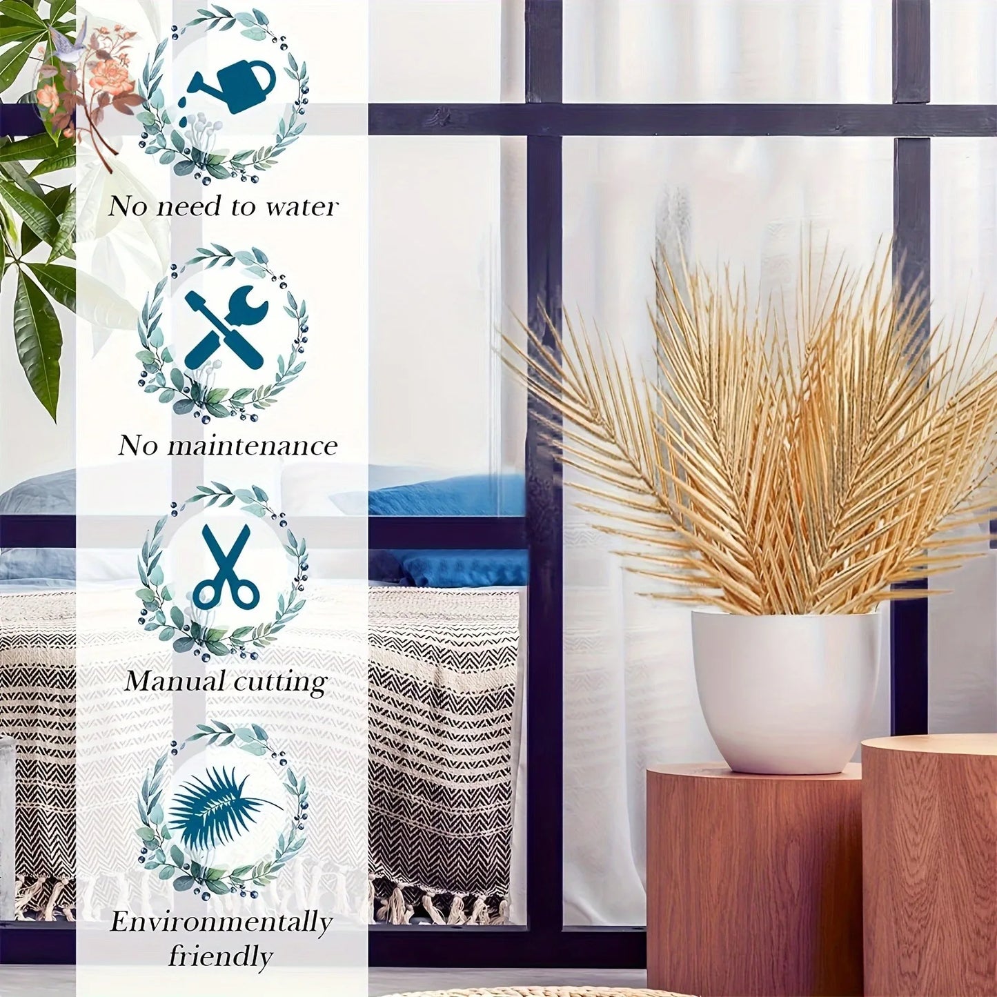 12Pcs Gold Artificial Palm Leaf Branch Simulation Plants Golden palmetto leaves for Christmas Indoor Outdoor Home Decoration