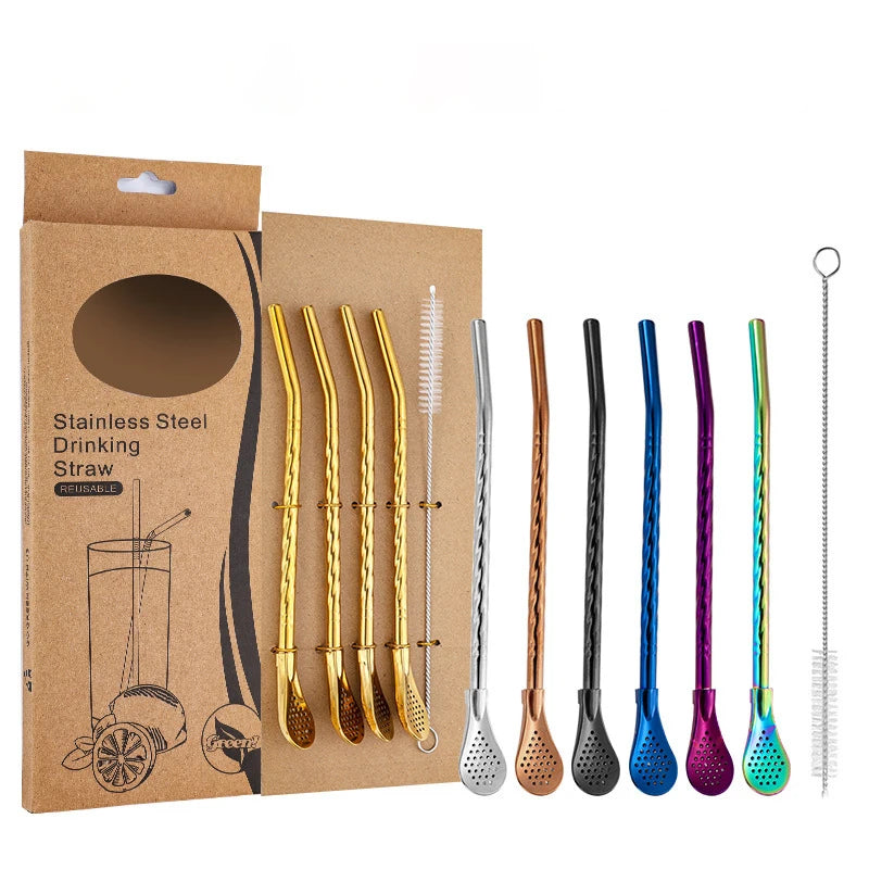 Hemasa stainless steel Drinking Straws for Smoothie Milkshakes Tea Juice Cocktail Straw with Brush