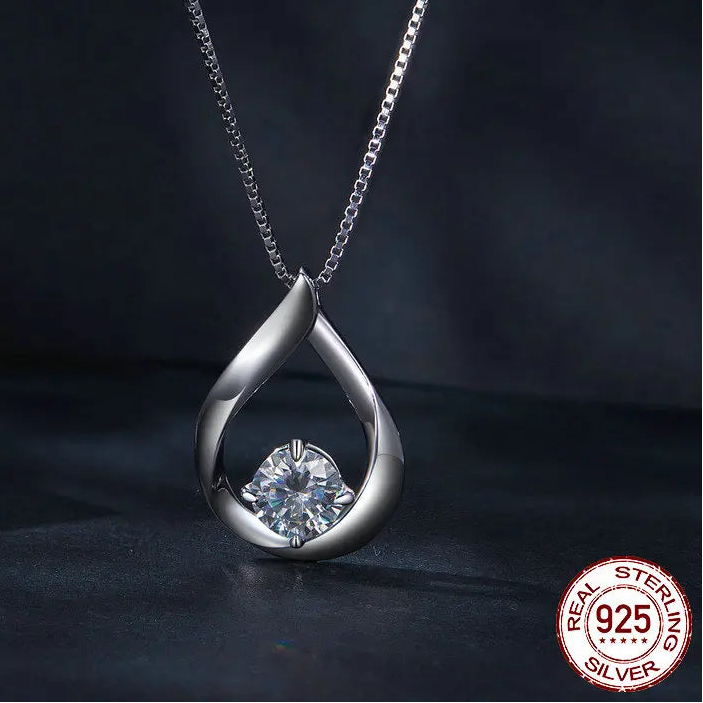 Tejesa 1CT Moissanite Waterdrop Necklace Lab Diamond 925 Sterling Silver Chain Necklace for Women Wedding Valentine's Day Gift