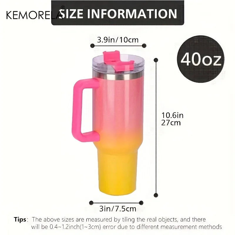 Hemasa 40oz  Stainless Steel Cup Thermal Keeps Cold and Heat Water Bottle with Handle Rainbow Thermal Mug