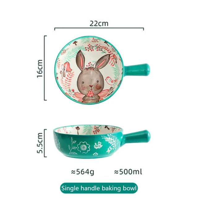 Hemasa Ceramic Bakeware With Handle Forest Animals Baking Pan  Underglaze  Kitchen Tableware Salad Bowl Au Gratin Dishes
