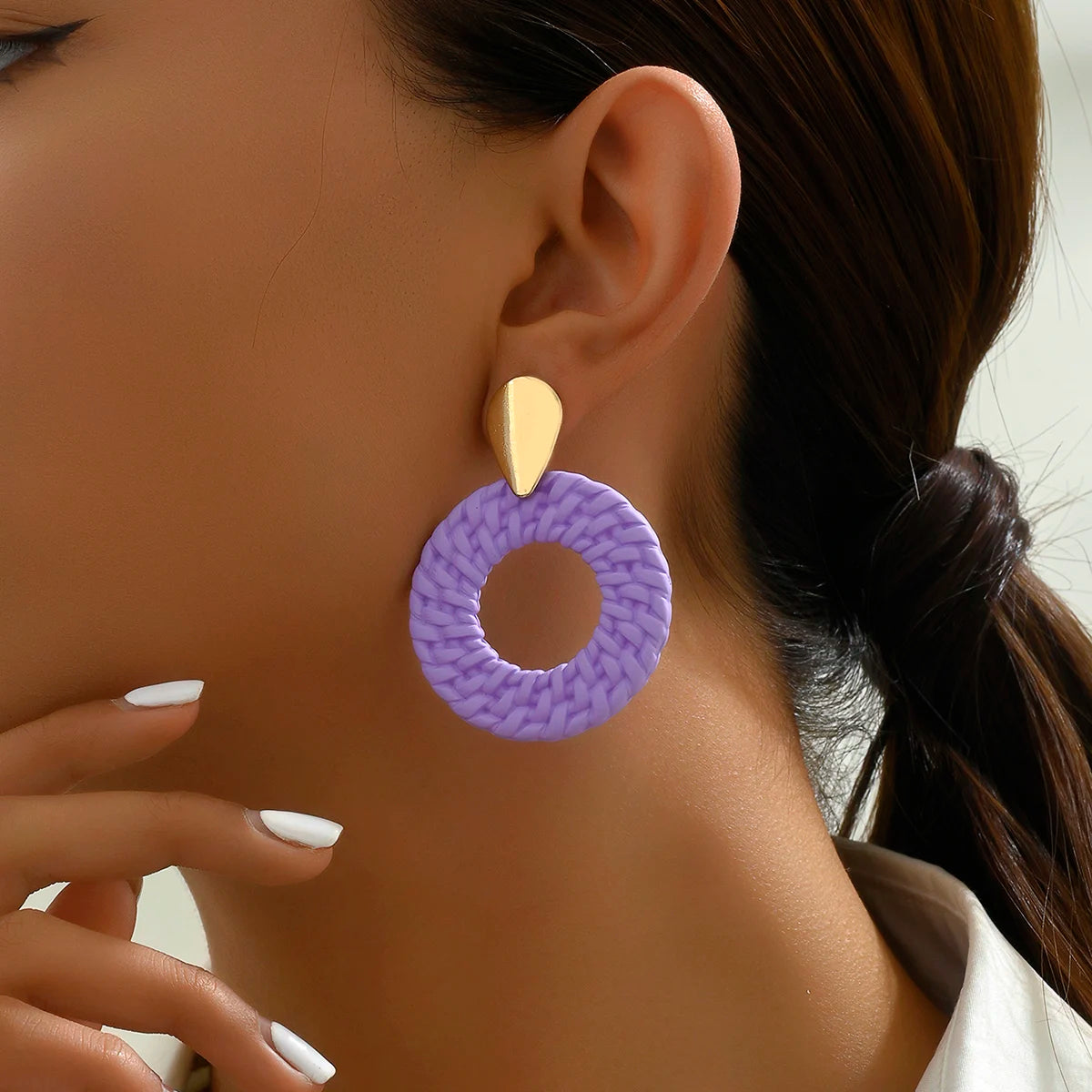 Bohemia Simulation Rattan Weave Spray Painting Acrylic Earrings For Women Fashion Round Drop Dangle Earrings Gift
