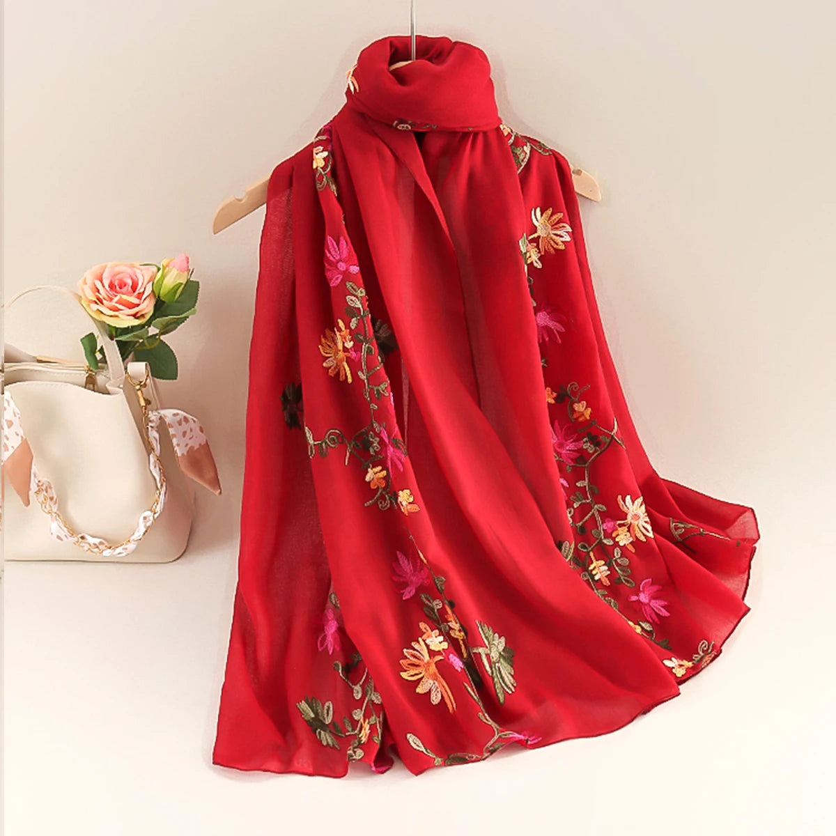 Spring Summer Cotton Linen Long Scarf for Women Literary National Style Dual-Purpose Embroidered Travel Sunscreen Shawl