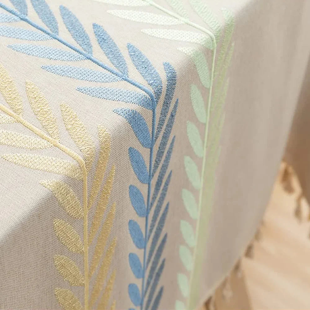 Embroidery Tablecloths Dust Proof Table Cover, Embroidery flower  Tassels Pattern Table Cloths,For Dinning Party Wedding Decor