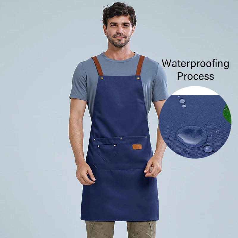 1pcs Kitchen Waterproof Apron,Chef Apron for Men Women,Cotton Canvas Household Work Aprons for Shop Garden Restaurant Cafe