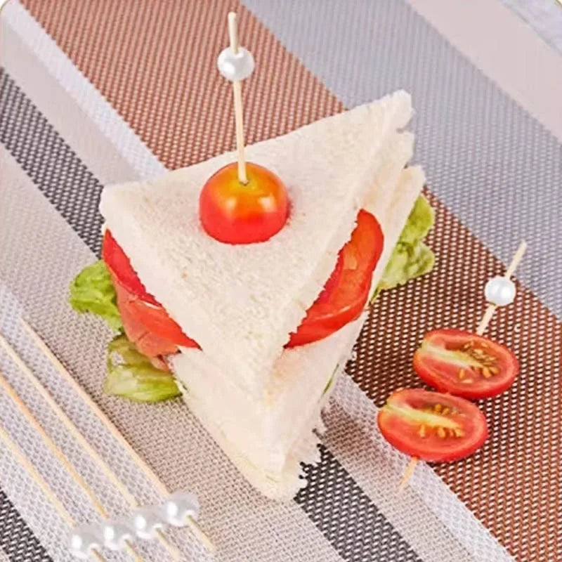 Tejesa 200PCS Gold Silvery White Pearl Bamboo Skewers Fruit Pearl Bamboo Skewers Party Cake Dessert Cocktail Food Buffet Toothpick