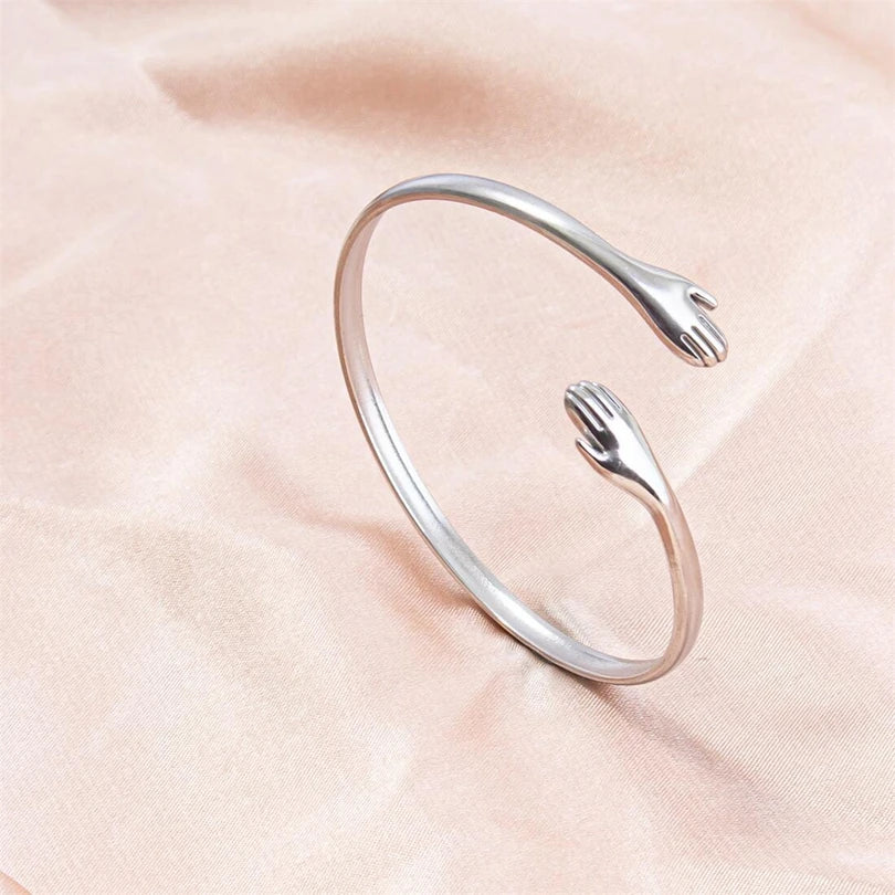 Hemasa Romantic Hug Hands Embrace Adjustable Open Bracelet Love Hand Cuff Bangle For Women/Girls