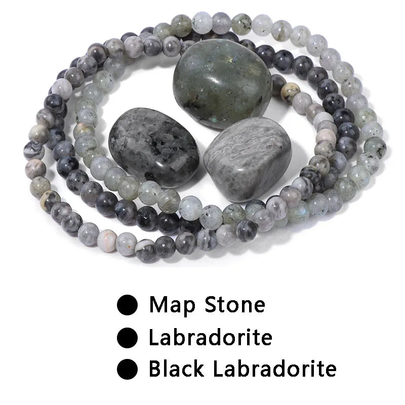 3pcs/set 4mm Beaded Bracelet with Raw Stone Natural Aventurine Amethysts Rose Quartz Beads Bracelets Women Men Energy Jewelry