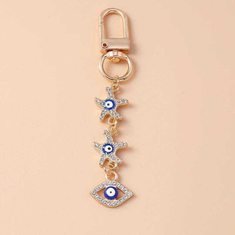 Aihua Colorful Round Evil Eyes Beaded Keychain For Couple Lover Boho Turkish Lucky Blue Eye Key Ring Bag Phone Lanyard