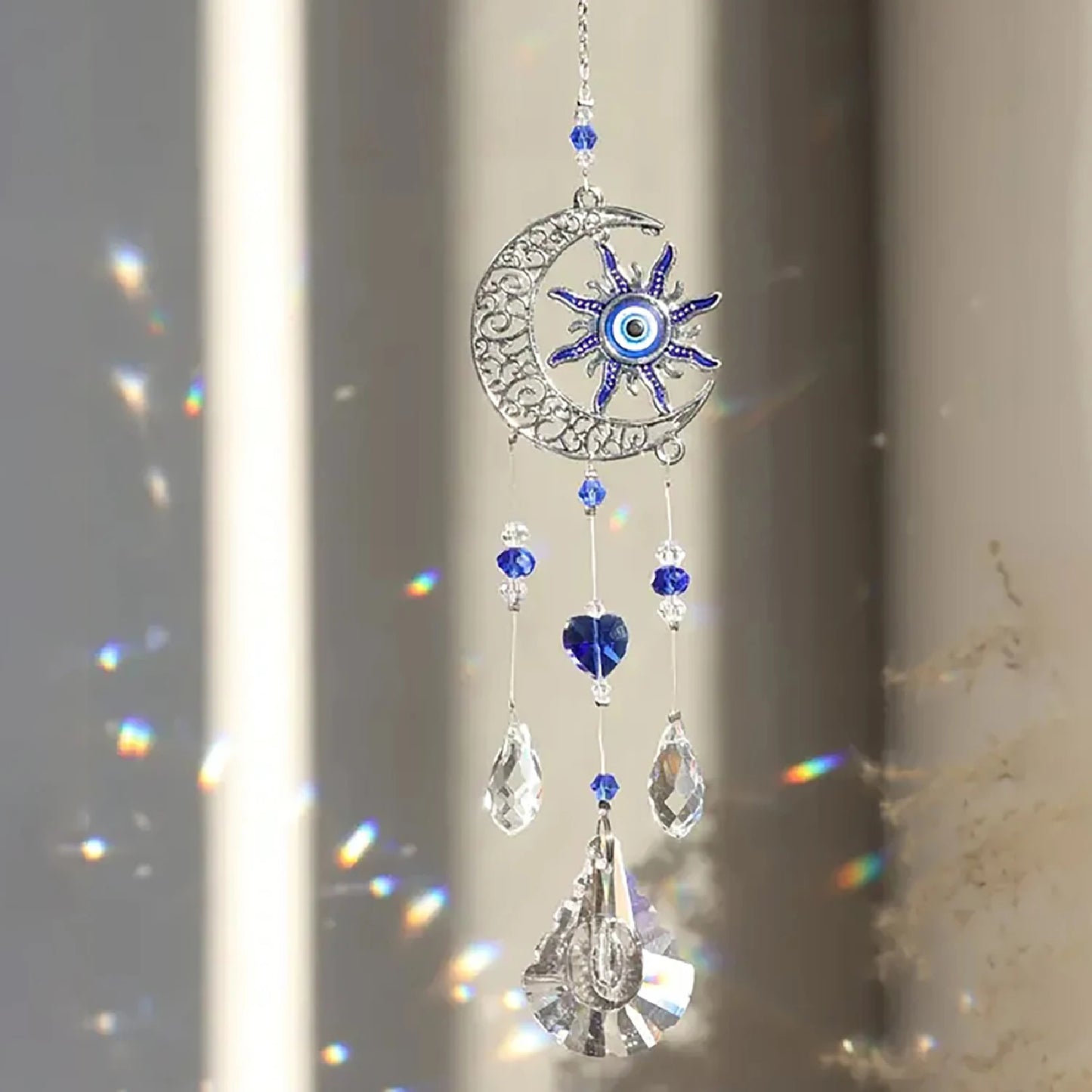 1Pc Evil Eye Moon Tree of Life Crystal Suncatcher Pendant for Home Indoor DIY Wind Chime Hanging Window Decoration Pendant