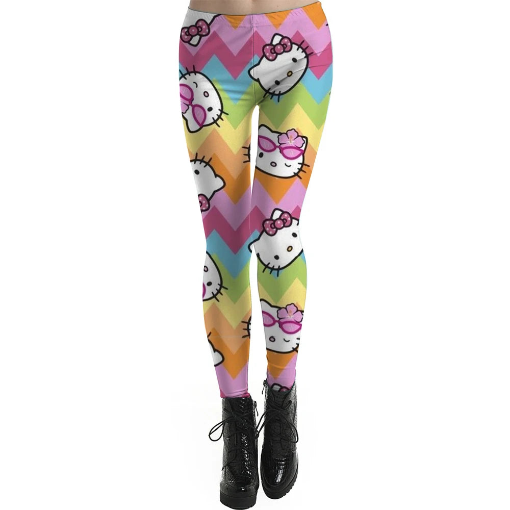 Fashion Women Leggings Beautiful Kuromi Hello Kitty print High Waist Jeggings Stretch Pant Sexy Hot Sale Clothing Mujer ﻿