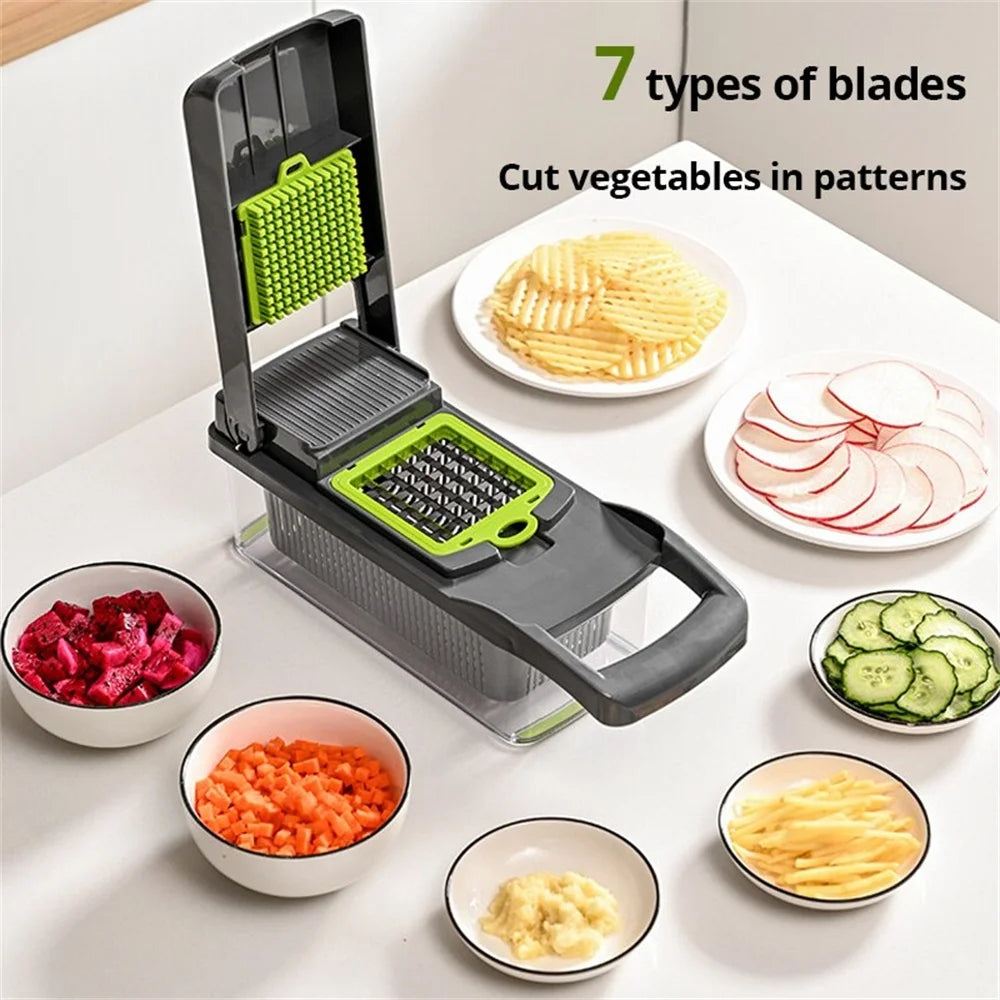 Tejesa Multifunctional 12/16pcs Vegetable Cutter Slicer Fruit Potato Peeler Carrot Grater Kitchen accessories basket vegetable Slicer