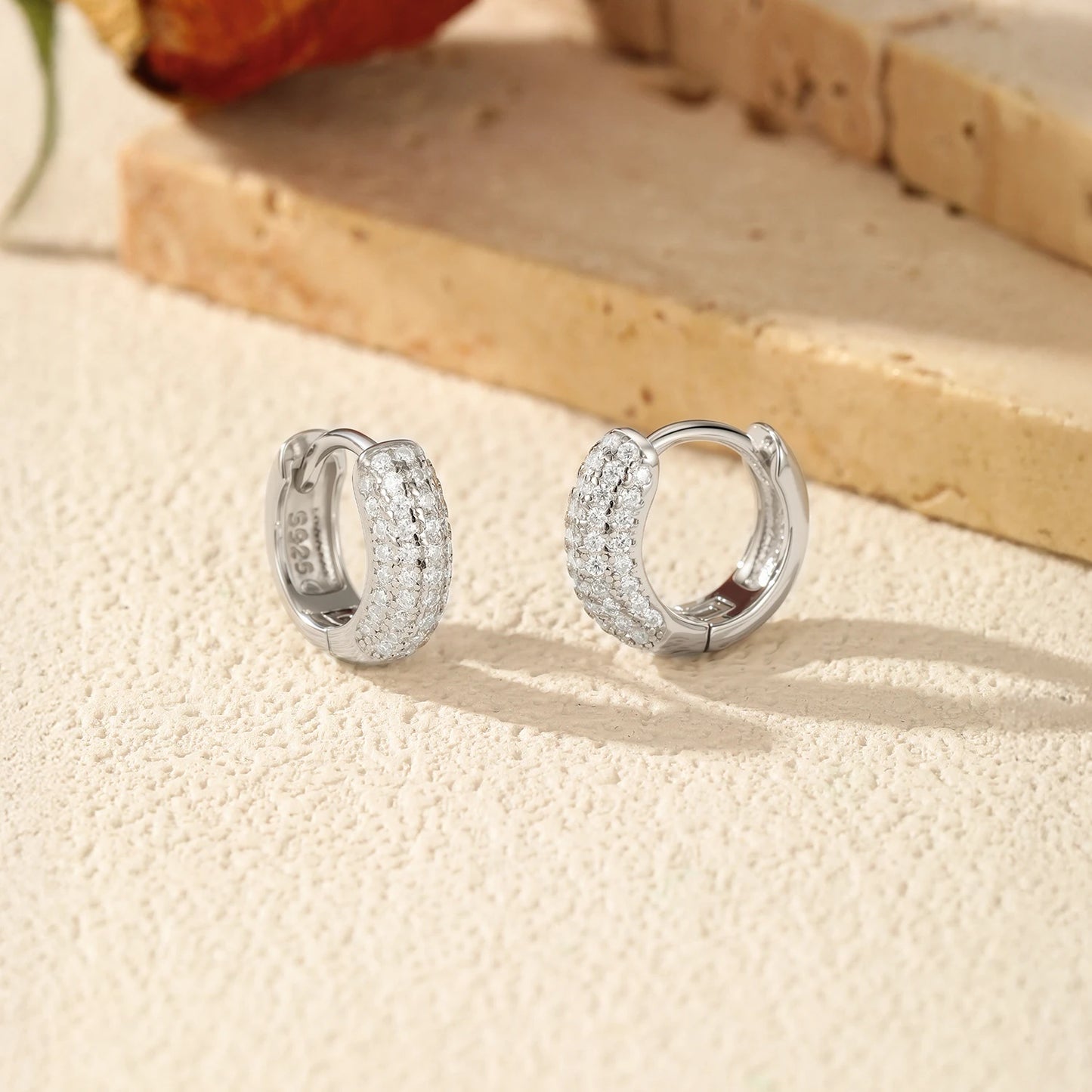 Tejesa D Color Sparkling Moissanite Ear Buckle 925 Sterling Silver Luxury Circle Hoop Earrings For Women Wedding Fine Jewelry