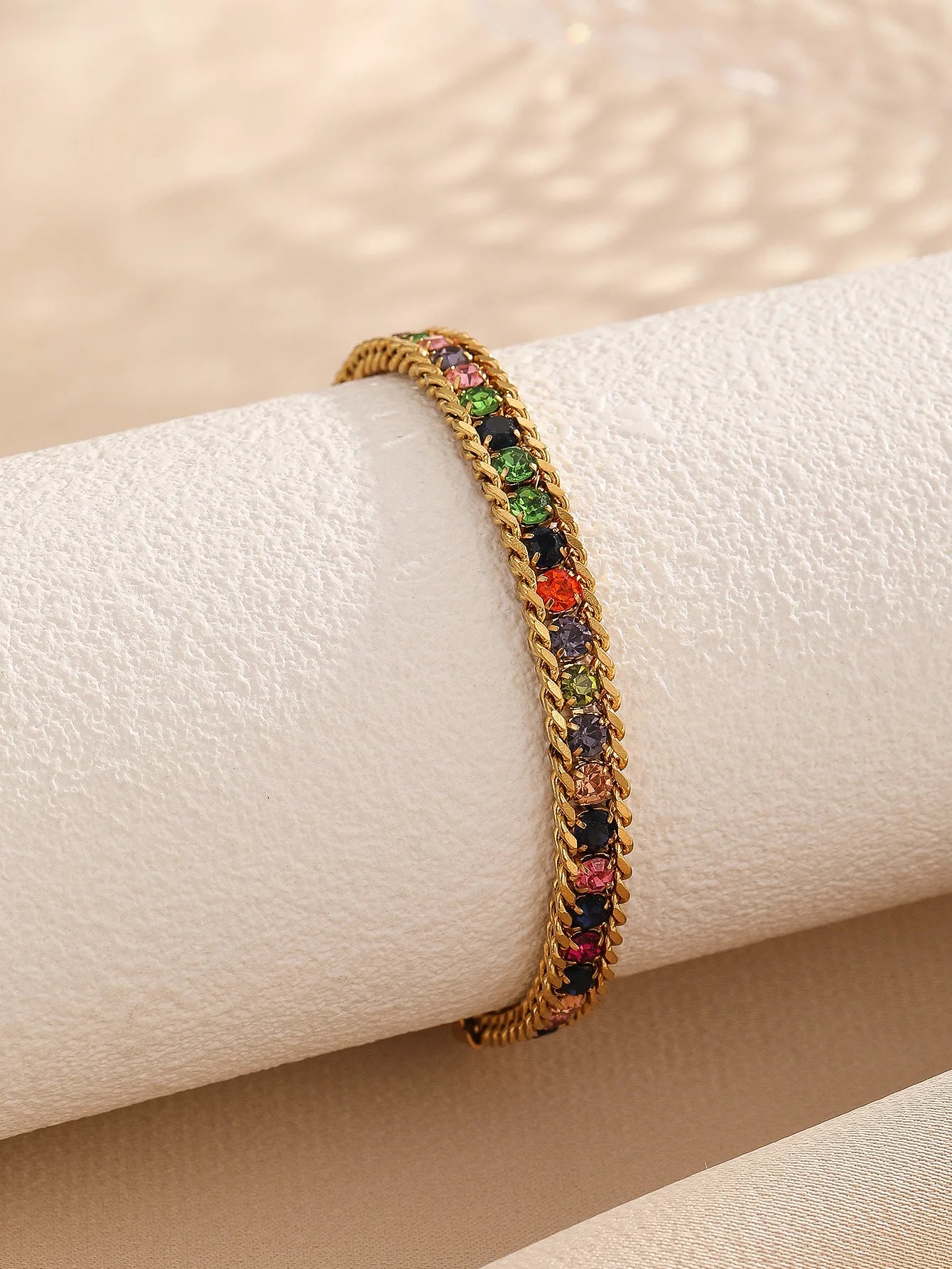 Tejesa  Gold Color Women's Cubic Zirconia Stainless Steel Bracelet Adjustable Link Chain Bracelet