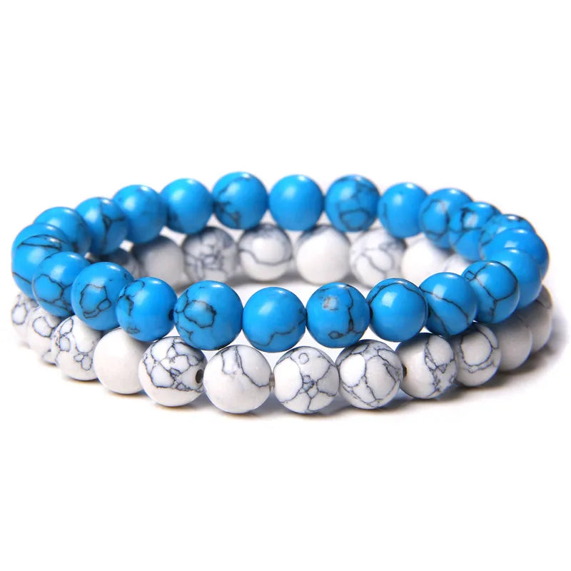 2pcs/set Beaded Bracelet Natural Stone Tiger Eye Hematite Beads Bracelet Men Energy Elastic Rope Bracelet Jewelry Couples Gifts