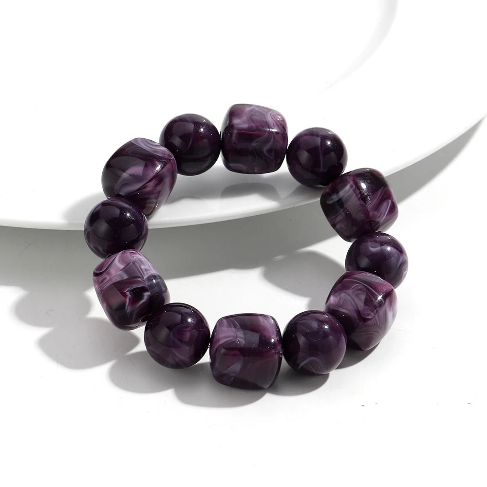 Bohemian Acrylic Geometric Square Round Beads Elastic Bracelets for Women Trendy Resin Beaded Stackable Bracelet Bangle Jewelry