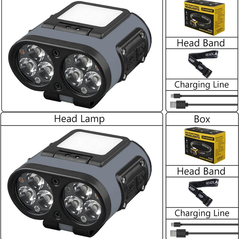 Hemasa LED Smart Sensor Headlamp Cap Clip Light USB Rechargeable Flashlight  With Power Display Riding Fishing Camping Outdoor Torch