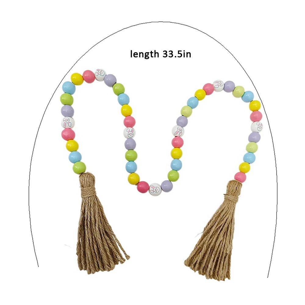 Spring Wood Bead Garland with Tassels Farmhouse for Tiered Tray Decorations Holiday Country Rustic Prayer Deration