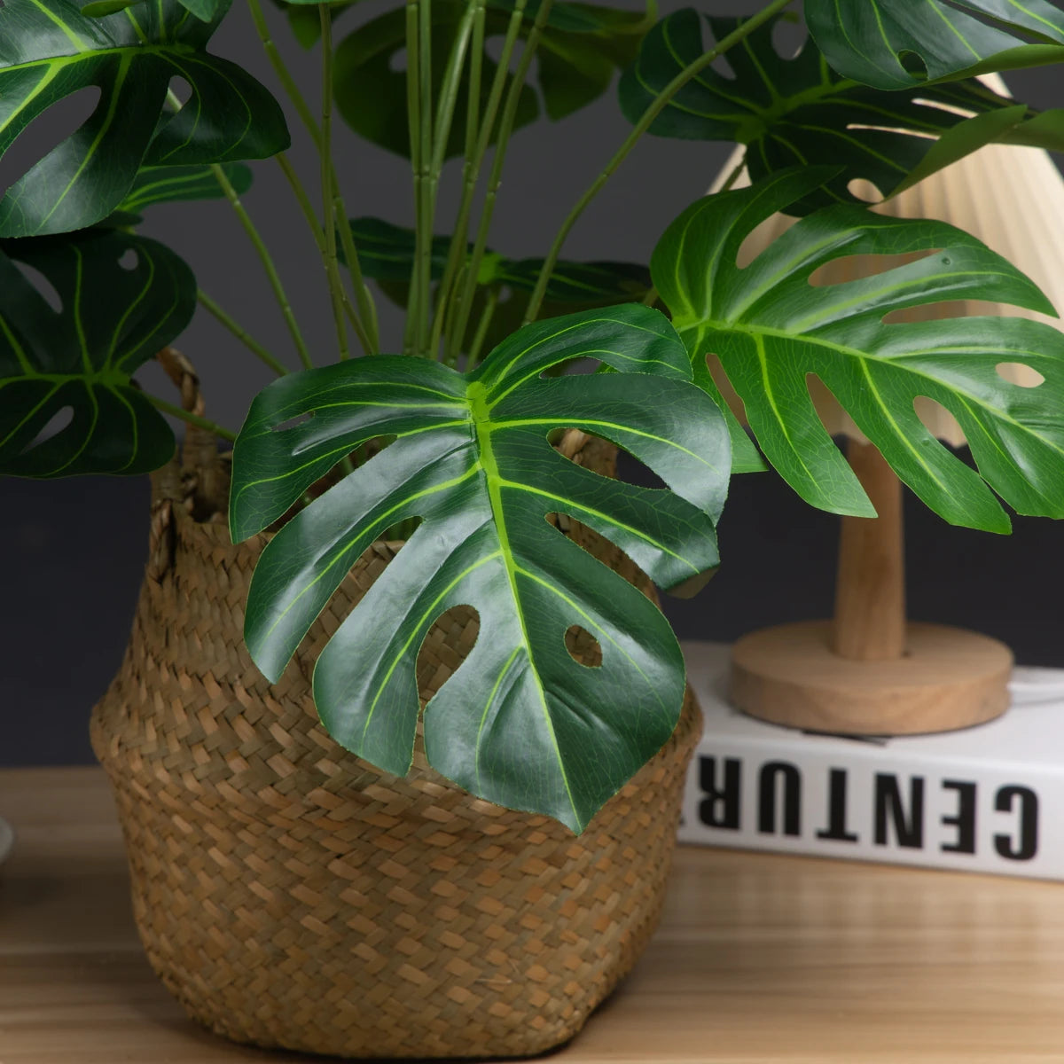Tejesa 65cm 18Leaves Artificial Palm Tree Large Fake Monstera Plants Plastic Turtle Leaves Faux Tropical Palm Leaves for Home Garden