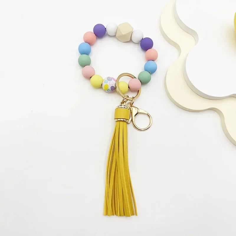 Silicone Tassel Beaded Bag Accessories Cross-Border Keychain Hand Bracelet Jewelry Decoration from Mainland China