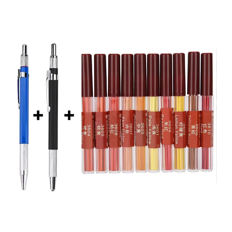 DEDEDEPRAISE Sketch 2.0MM Press Mechanical Pencil & 36colors Leads Drawing Colored Pencils Automatic Pencils Replacement Leads