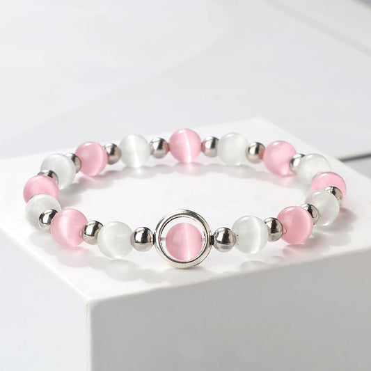 Charm Bracelets 8mm Natural Cat Eye Stone Beads Bangle For Women Men Elastic Rope Wristband Lucky Amulet Vintage Fashion Jewelry